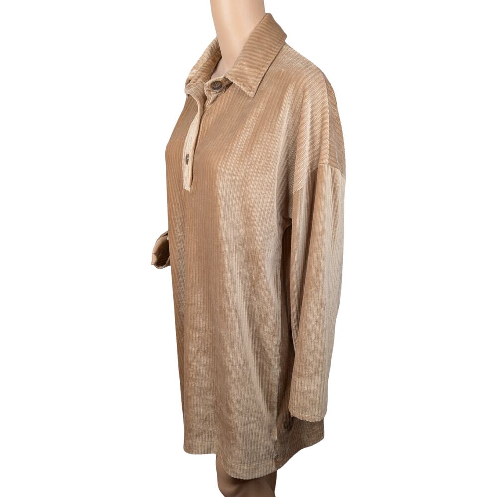ASOS Tan Velvet Corduroy Shift Dress 8 | Camel Ribbed Velour Henley Tunic Mini - Picture 4 of 8